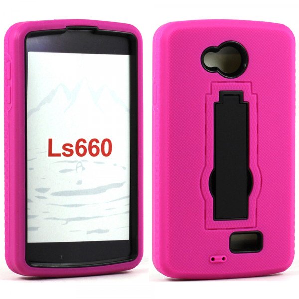 Wholesale LG F60 Armor Hybrid Kickstand Case (Hot Pink)